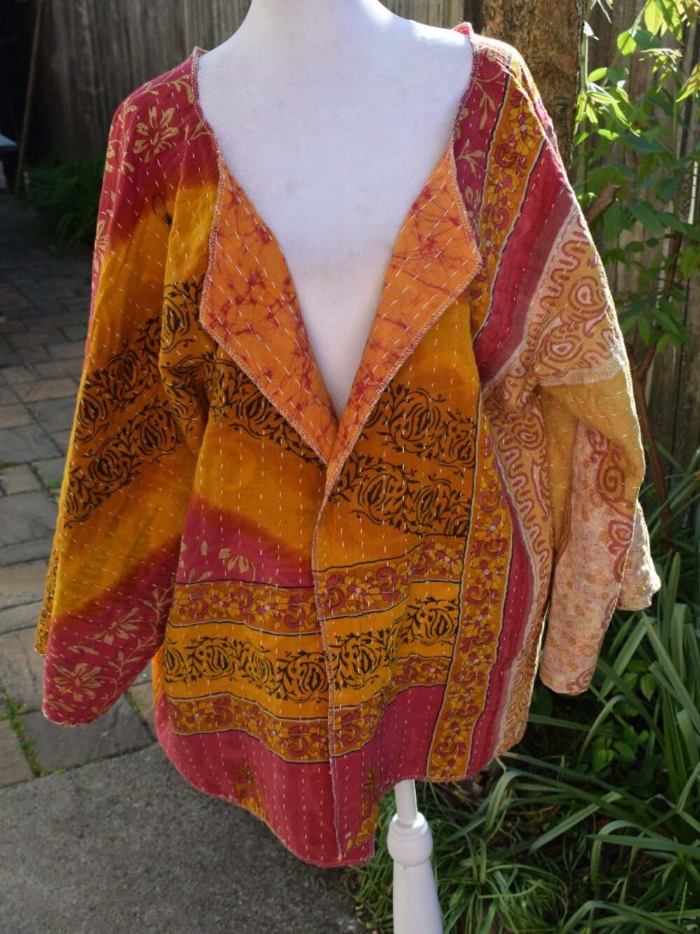 Women Handmade One Of A Kind Kantha Jacket Open Front Semi Reversible One Size